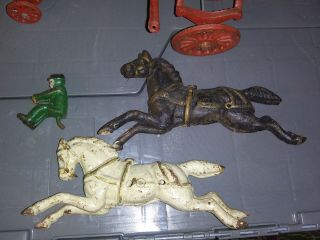 Cast Iron Antique - Fire Truck - Replacement Parts Only - 2 Horses,  Man,  Parts - (f23)
