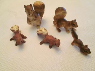Set Five (5) Miniature Bone China Squirrel Figurines
