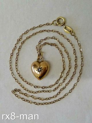 1976 Vintage 9ct Solid Gold Heart Shaped Pendant & Fine Link Chain Necklace