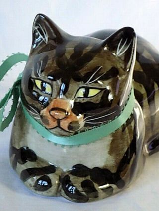 Mackerel Tabby Cat Figurine,  Ceramic,  7 " L,  Exc.