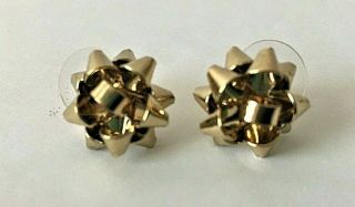 Christmas Bow Pierced Earrings Goldtone 1/2 " Diameter