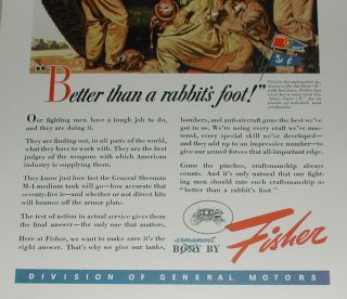 1943 Fisher Body advertisement,  M - 4 SHERMAN TANK,  General Motors,  Fisher Coach 3