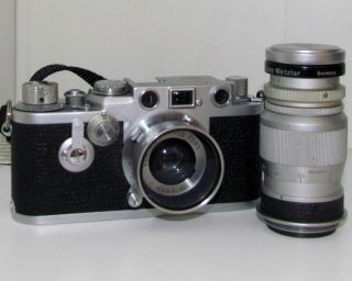 Red Dial Vintage Iiif Leica Camera With Two Lenses,  View Finder And Timer