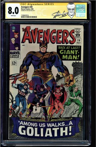 Avengers 28 Cgc 8.  0 White Pages Ss Stan Lee 1st App Of The Collector 1508463016