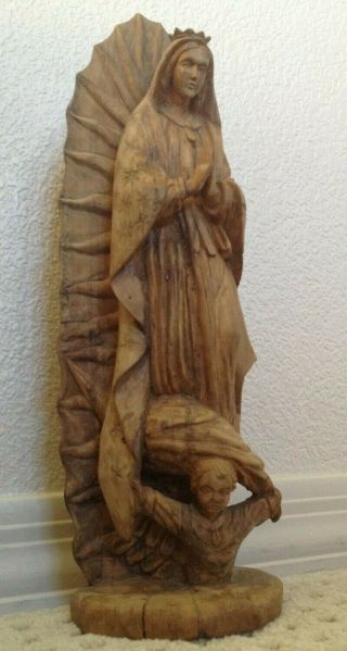 Vintage Our Lady Of Guadalupe 16 " Madonna Mary Carved Wood Statue Figurine Vgc