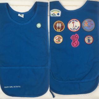Vtg 90s Official Daisy Girl Scout Tunic Apron Girl Scouts Blue Bib Patches Pin