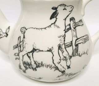 Barnyard Toile Andrea by Sadek Elisabeth Trostli Sheep Lamb Rabbit Bird Teapot 2