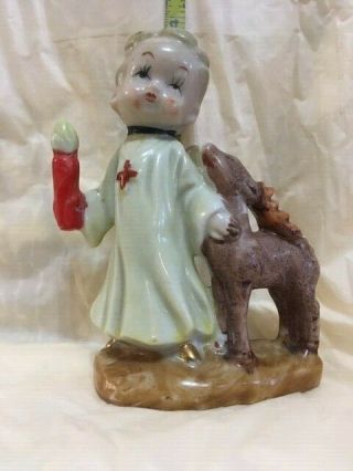 Vintage Christmas Angel Holding Candle With Deer (japan)