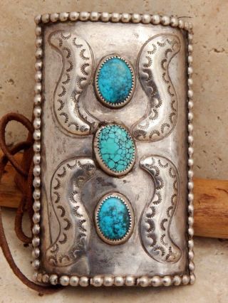 Vintage Repousse Navajo.  925 Three Stone Turquoise " Ketoh " Bowguard Bracelet
