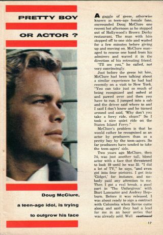1961 Tv Guide Article Doug Mcclure Of Checkmate And The Virginian 2.  5 Pages