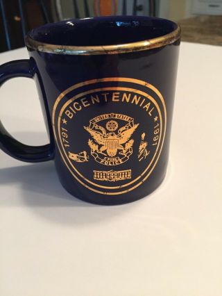 U.  S.  Park Police Bicentennial Coffee Mug,  Htf Vintage,  Navy Blue And Gold