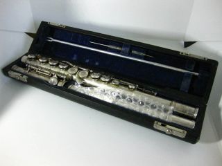 Vintage C.  G.  Conn Ltd.  Sterling Silver Flute In Case Elkhart
