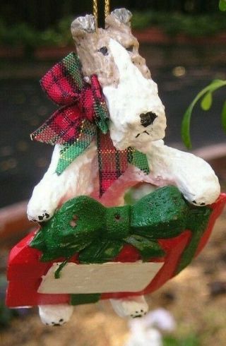 Wire Fox Terrier With A Package Christmas Tree Ornament