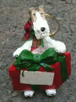 Wire Fox Terrier with a PACKAGE Christmas Tree Ornament 2