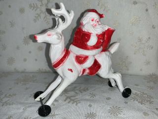 Vintage Christmas Plastic Santa On Horse With Wheels Rosbro/rosen/arden/irwin?