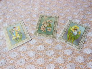 3 Victorian Christmas/new Year Cards/children In Flowers/kate Greenaway/m.  Ward