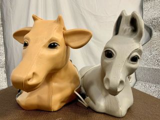 Vtg General Foam Plastics Lighted Cow And Donkey Blow Mold Christmas Nativity