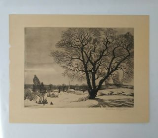 William Maclean Etching Silent Night Pencil Signed Winter Scene Framed & Matted