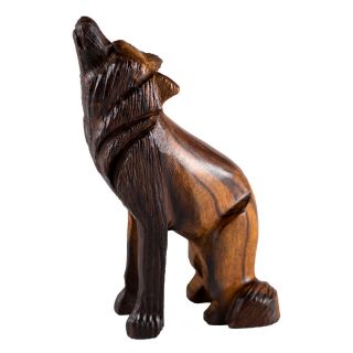 Hand Carved Wood Wooden Ironwood Sitting Wolf Howling Figurine 4 " High