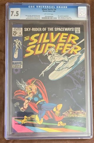 Silver Surfer 4 Cgc 7.  5 (off - White Pages) Thor And Loki Appearance Marvel 1969