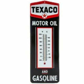 Texaco Motor Oil And Gasoline Thermometer Embossed Metal Sign In Package