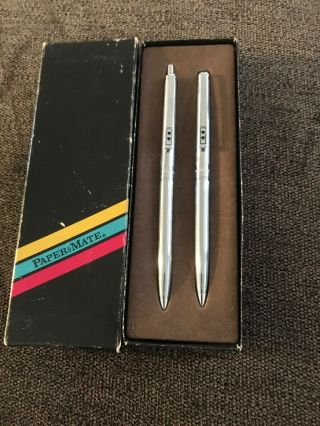 Vintage Papermate Pen Pencil Set Box Silver Color