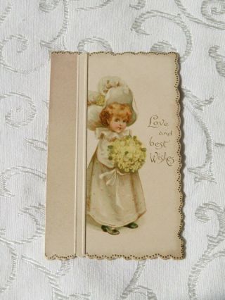 Vintage Valentine,  Fold Open,  Girl With A Yellow Bouquet,  Raphael Tuck & Sons