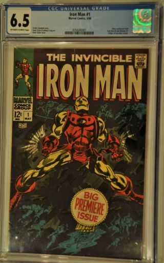 The Invincible Iron Man 1 - May 1968 - The Origin Retold Cgc 6.  5 Ow / W Pages