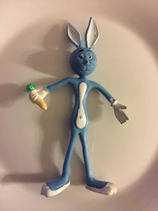 Vintage Bendable Bendy Wire Rubber Blue Rabbit Bunny Easter With Yellow Carrot