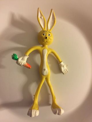 Vintage Bendable Bendy Wire Rubber Yellow Rabbit Bunny Easter With Orange Carrot