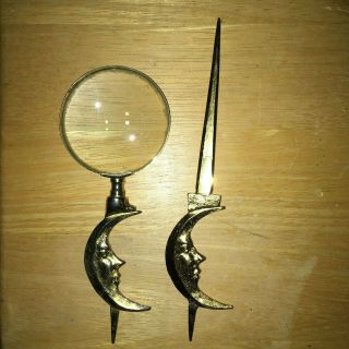 Vintage Letter Opener And Magnifying Glass Crescent Man In The Moon Themed
