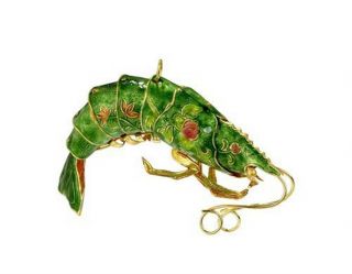 Kubla Cloisonne Green Shrimp Ornament.  4807or
