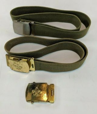 Boy Scouts Of America Vintage Bsa 2 Olive Drab Canvas Belt Solid Brass Buckle 32
