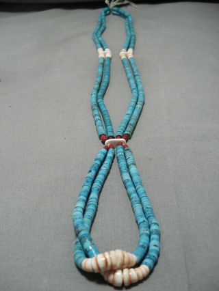 One Of The Longest Vintage Santo Domingo Navajo Turquoise Heishi Necklace