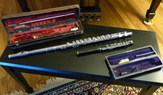 Vintage Haynes Sterling Silver Open G Flute,  6114 And Ae Fischer Ebony Piccolo
