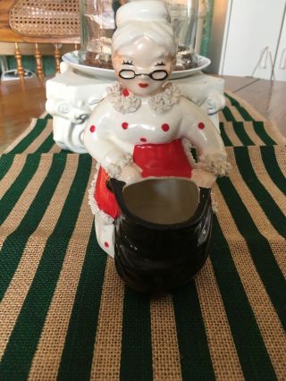 Vintage Napco Christmas Mrs.  Claus Planter / Container Spaghetti Trim S937f