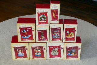 Set Of 10 Disney Hallmark Keepsake Christmas Ornaments W/ Boxes 2002 - 2005 V Good