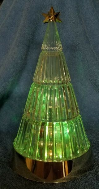 Avon Crystal Holiday Tree Lights Up Red Green Clear 8 Tall X 4 1/2 In Diameter
