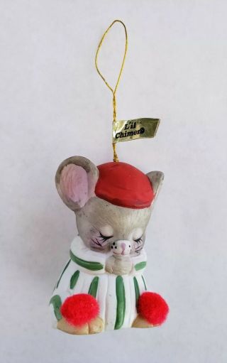 Vtg Jasco Lil Chimers Mouse Handpainted Bisque Porcelain Bell Christmas Ornament