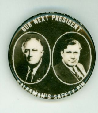 1940 Roosevelt Willkie Presidential Political Campaign Pinback Button Safety Pin