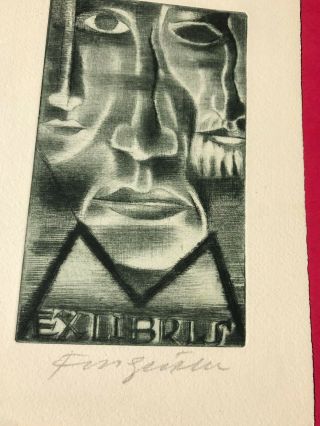 Michel Fingesten NUDE Ex Libris Book Plate Fine Art Print old Face Budapest M M 2