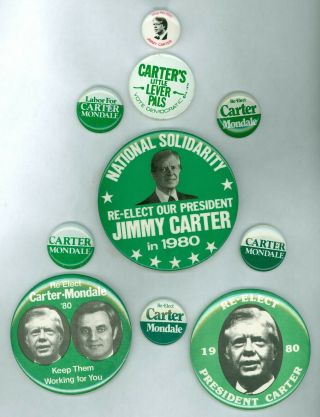 10 Vintage 1976 - 80 President Jimmy Carter Political Campaign Pinback Buttons Pal