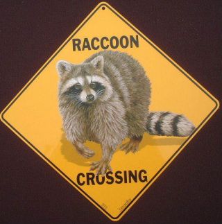 Raccoon Crossing Sign Aluminum Decor Novelty Picture Wildlife Animals Raccoons