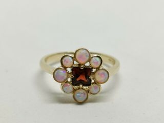 Fantastic Quality Vintage Ladies 9ct Gold Art Deco Style Fire Opal & Garnet Ring
