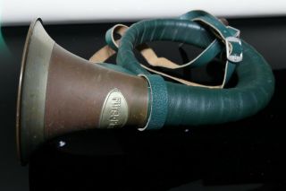 Vintage Furst - Pless German Hunting Horn Brass With Green Leather Wrap Bugle 1950