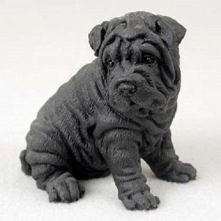 Shar - Pei Dog Hand Painted Figurine Resin Statue Collectible Black Shar Pei Puppy