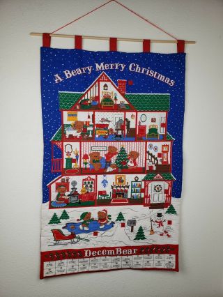 Vintage " Beary Merry Christmas " Finished Advent Calendar Wall Hanging Decor