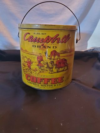 Vintage Campbell Brand Coffee Tin Can Advertising 4 Lb Size M - 32 2