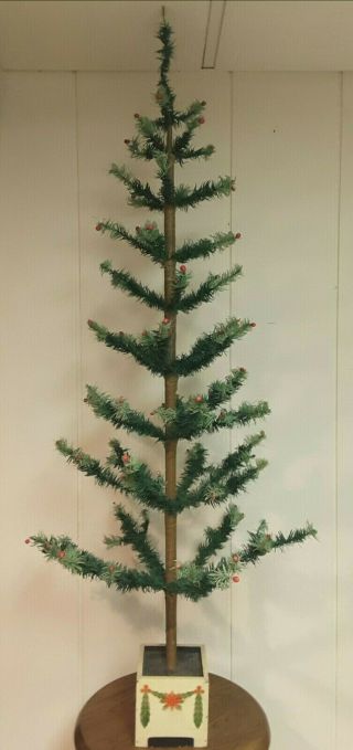 Vintage German Goose Feather Christmas Tree 53 " - 2 Toned Green Branches Berries