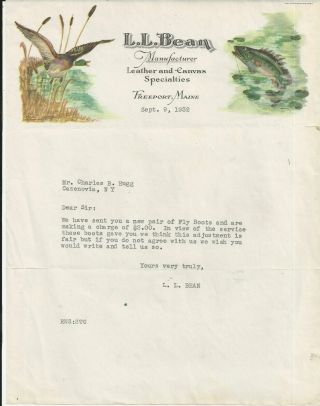 1932 Color Illustrated Billhead L.  L.  Bean Freeport Maine Hunting/fishing